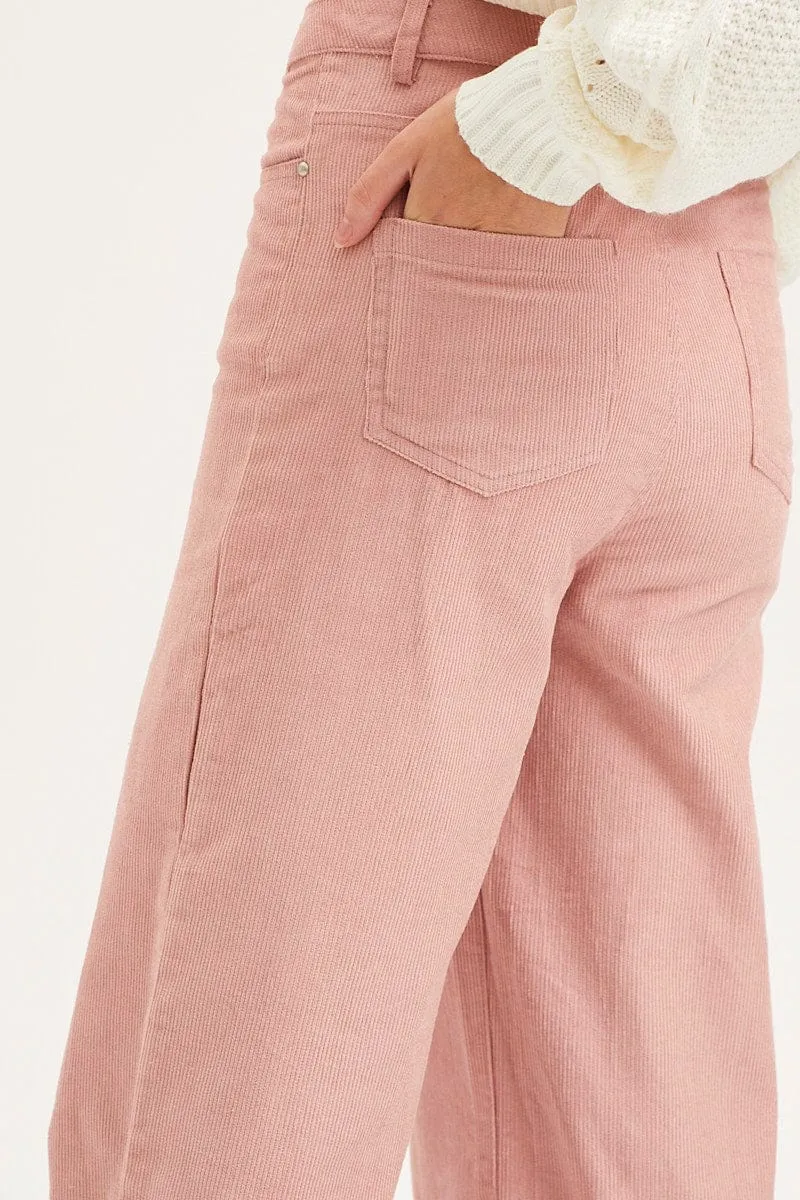 Pink Wide Leg Pants High Rise Corduroy