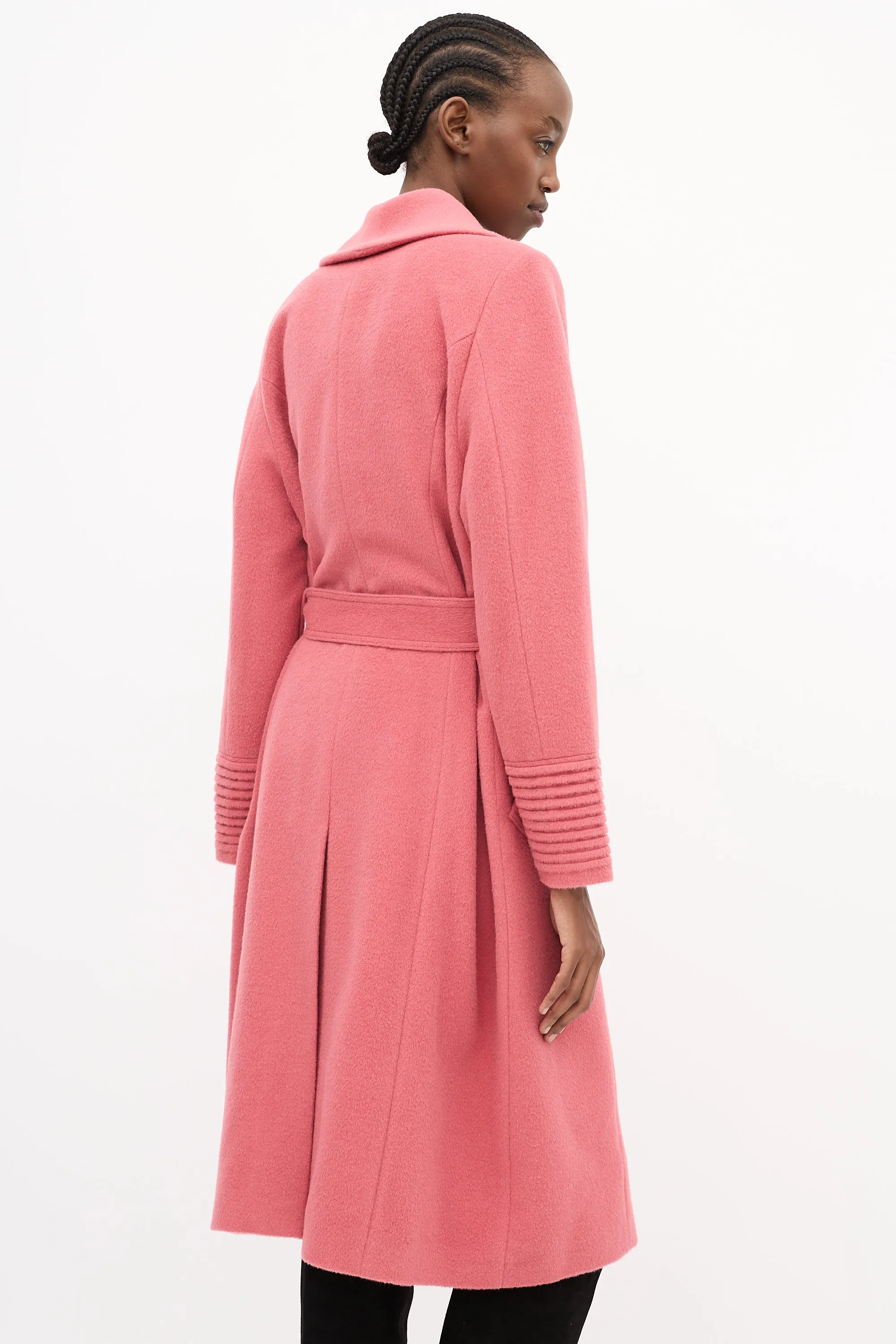 Pink Wool Belted Long Coat