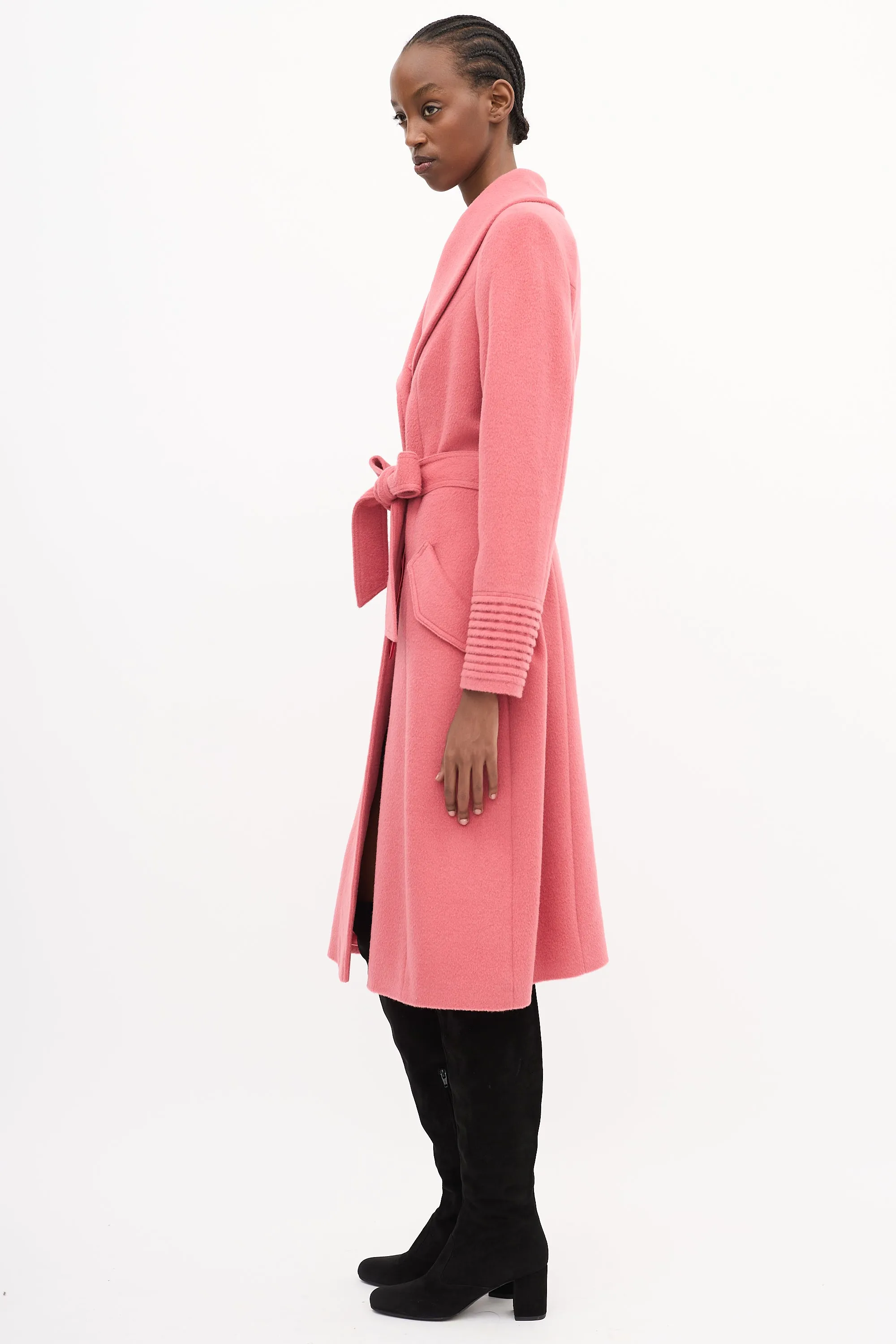 Pink Wool Belted Long Coat