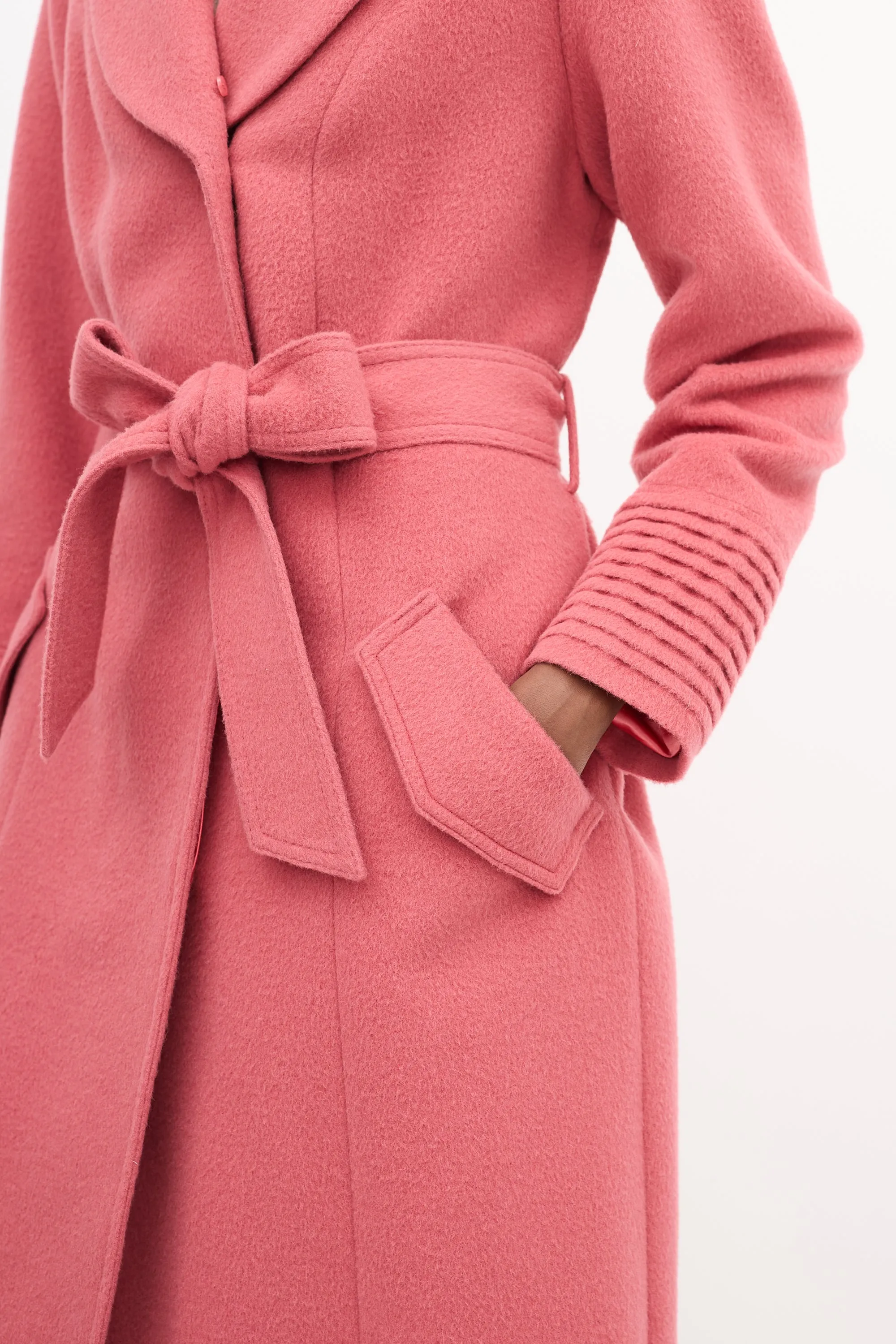 Pink Wool Belted Long Coat