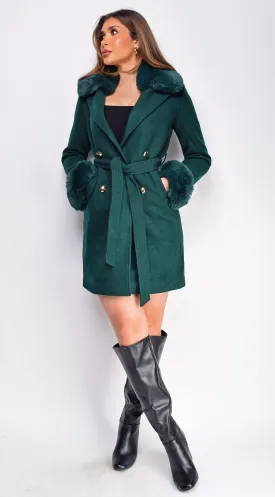 Polina Green Fur Wool Coat