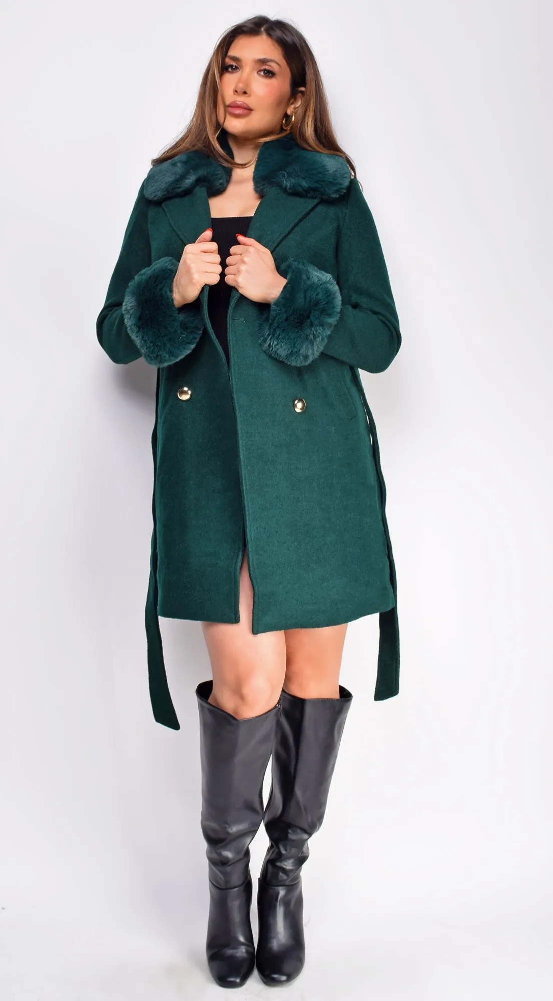 Polina Green Fur Wool Coat