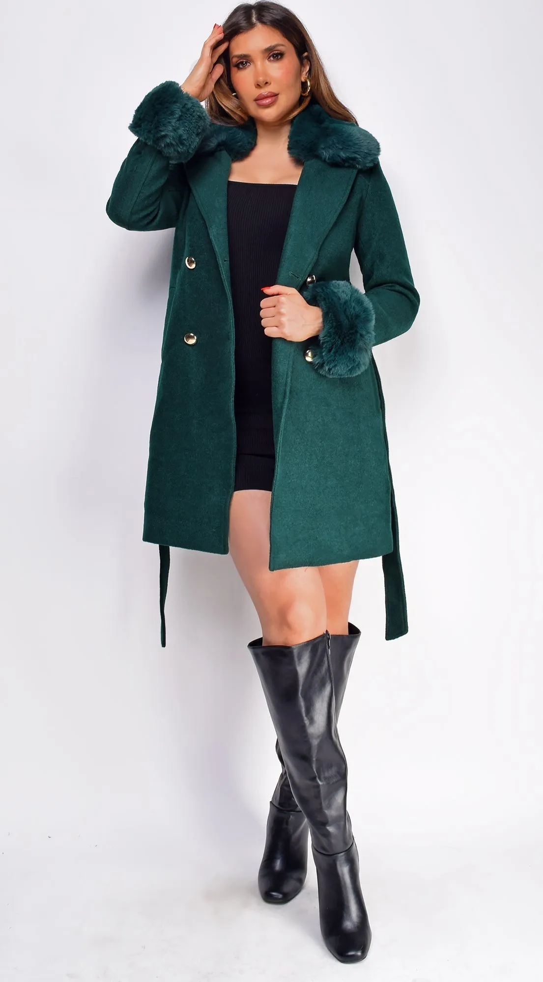 Polina Green Fur Wool Coat