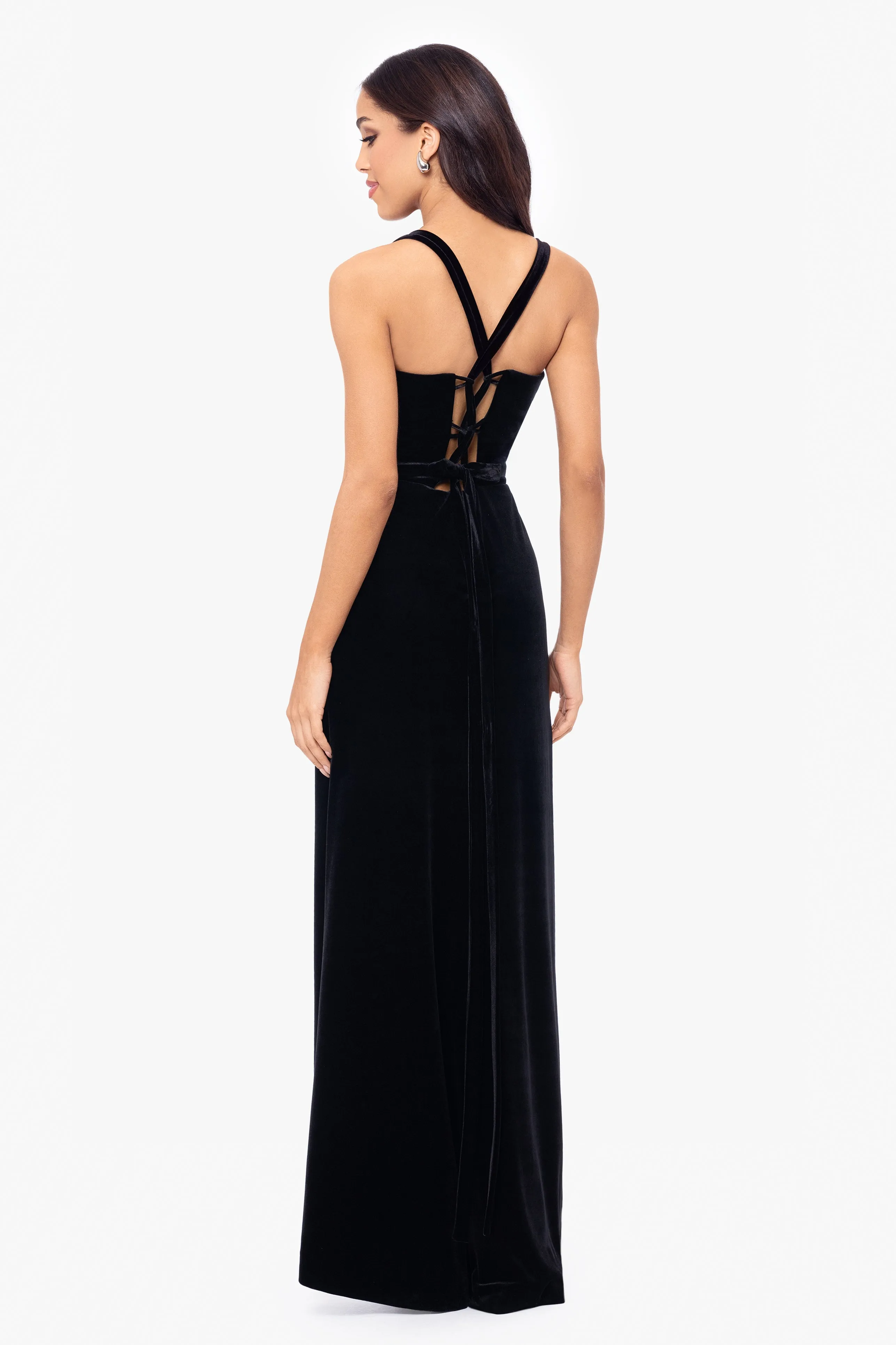 "Astor" Embellished Velvet Floor Length Dress