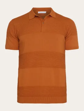 Regular pattern knitted short sleeved polo - GOTS/Vegan - Leather Brown