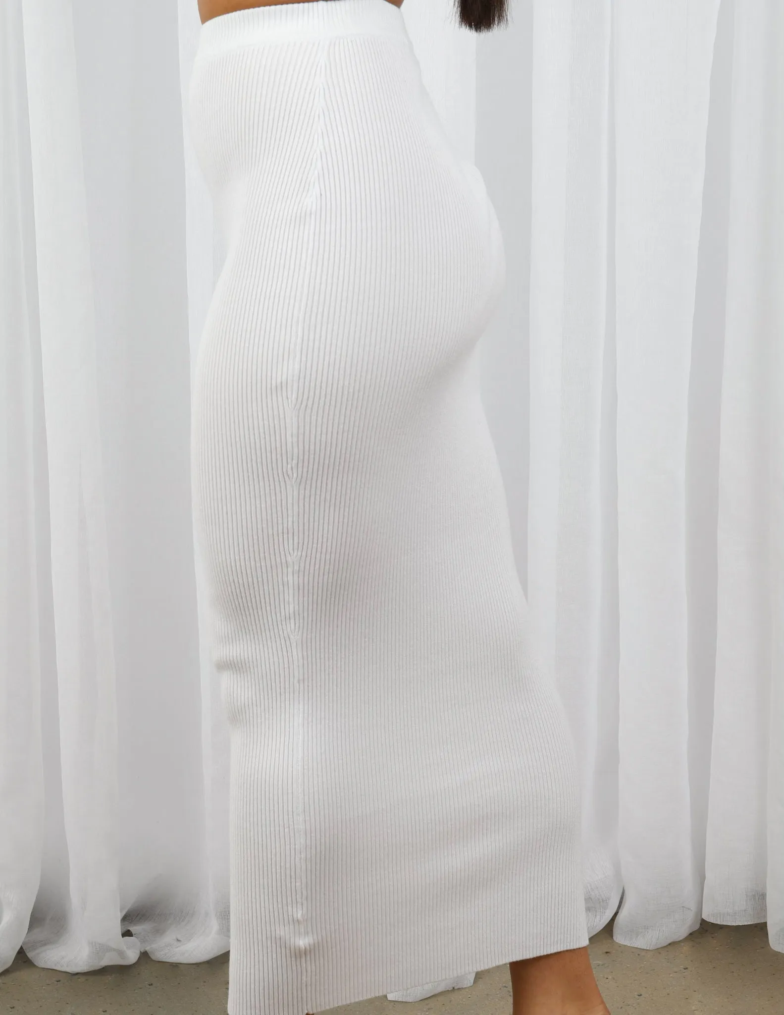 Ribbed Knit Skirt - Shades of White