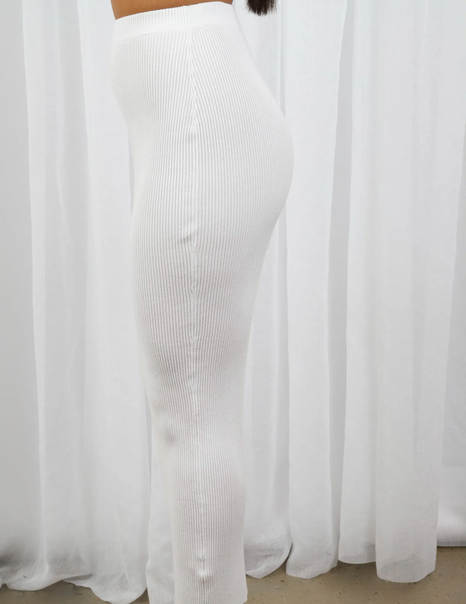 Ribbed Knit Skirt - Shades of White