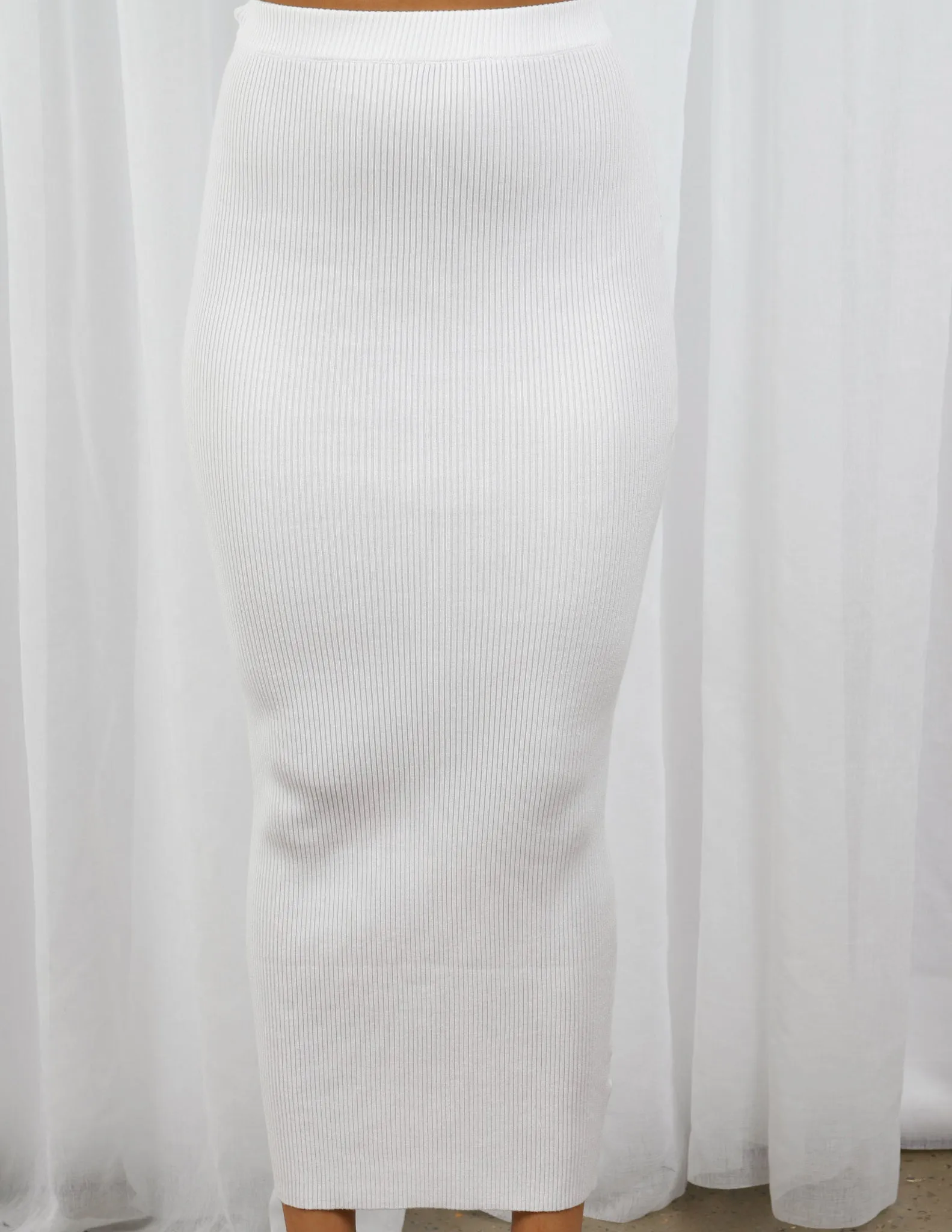 Ribbed Knit Skirt - Shades of White