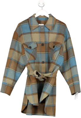 Sandro Brown Ovana Belted Checked Wool-blend Felt Coat UK S