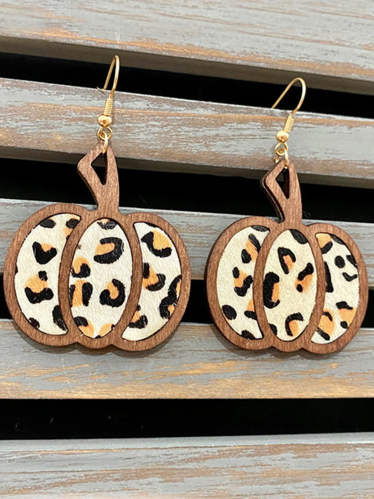 Seasonal Charm Wood Pumpkin Earrings