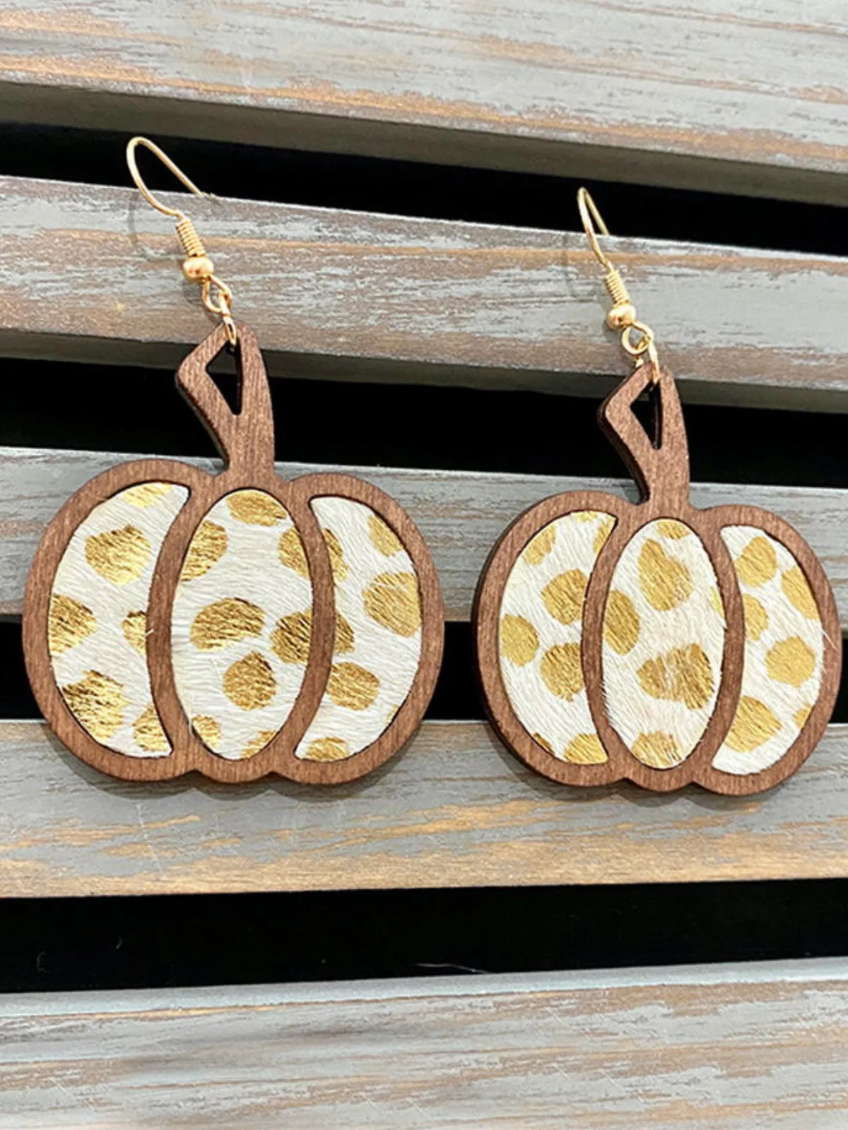 Seasonal Charm Wood Pumpkin Earrings