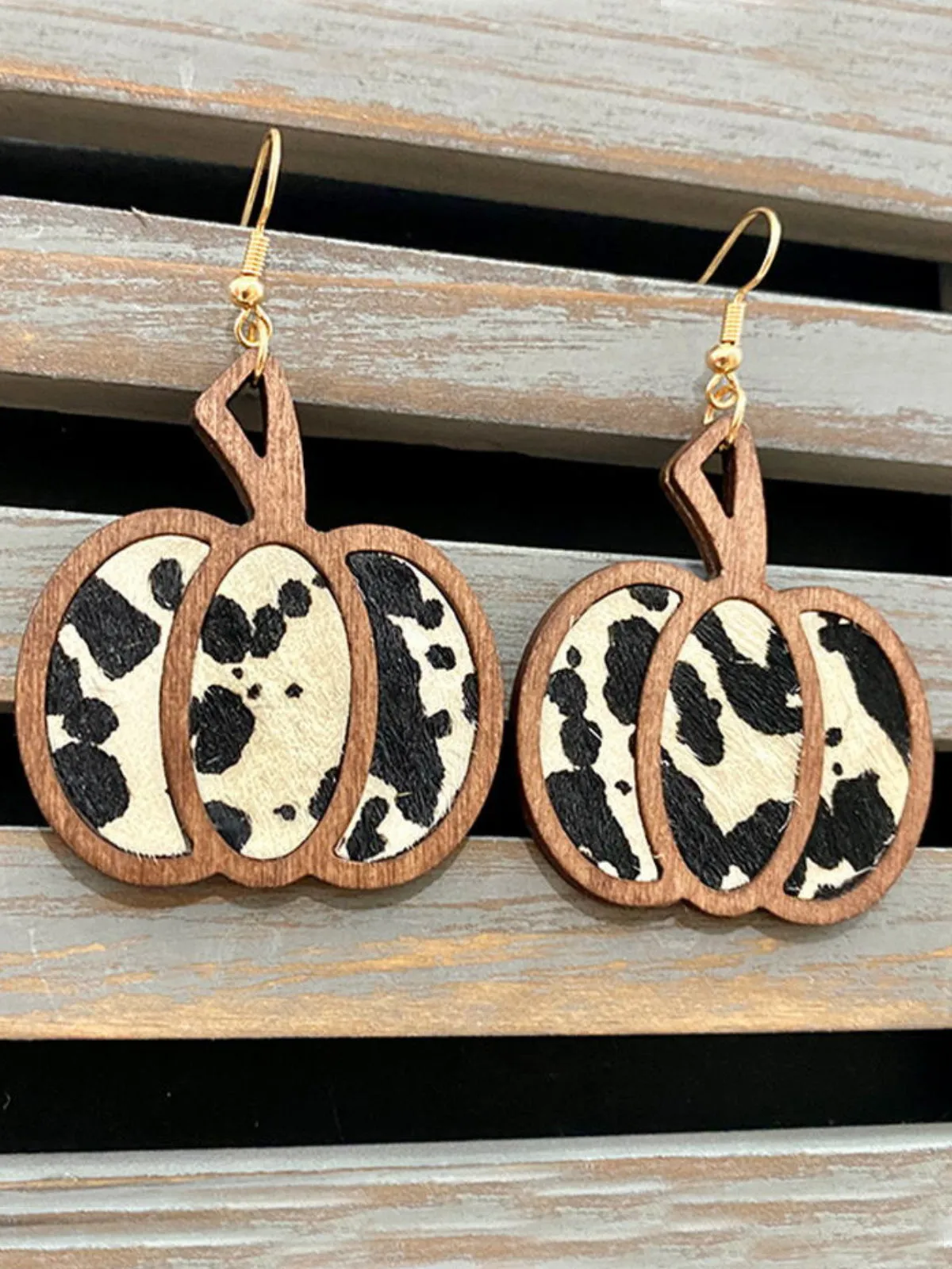 Seasonal Charm Wood Pumpkin Earrings