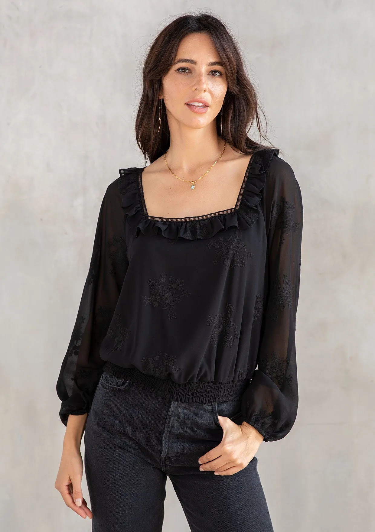 Shelby Embroidered Chiffon Crop Top