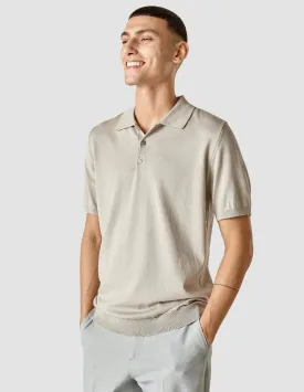 Silk / Cotton Short Sleeve Polo Light Grey