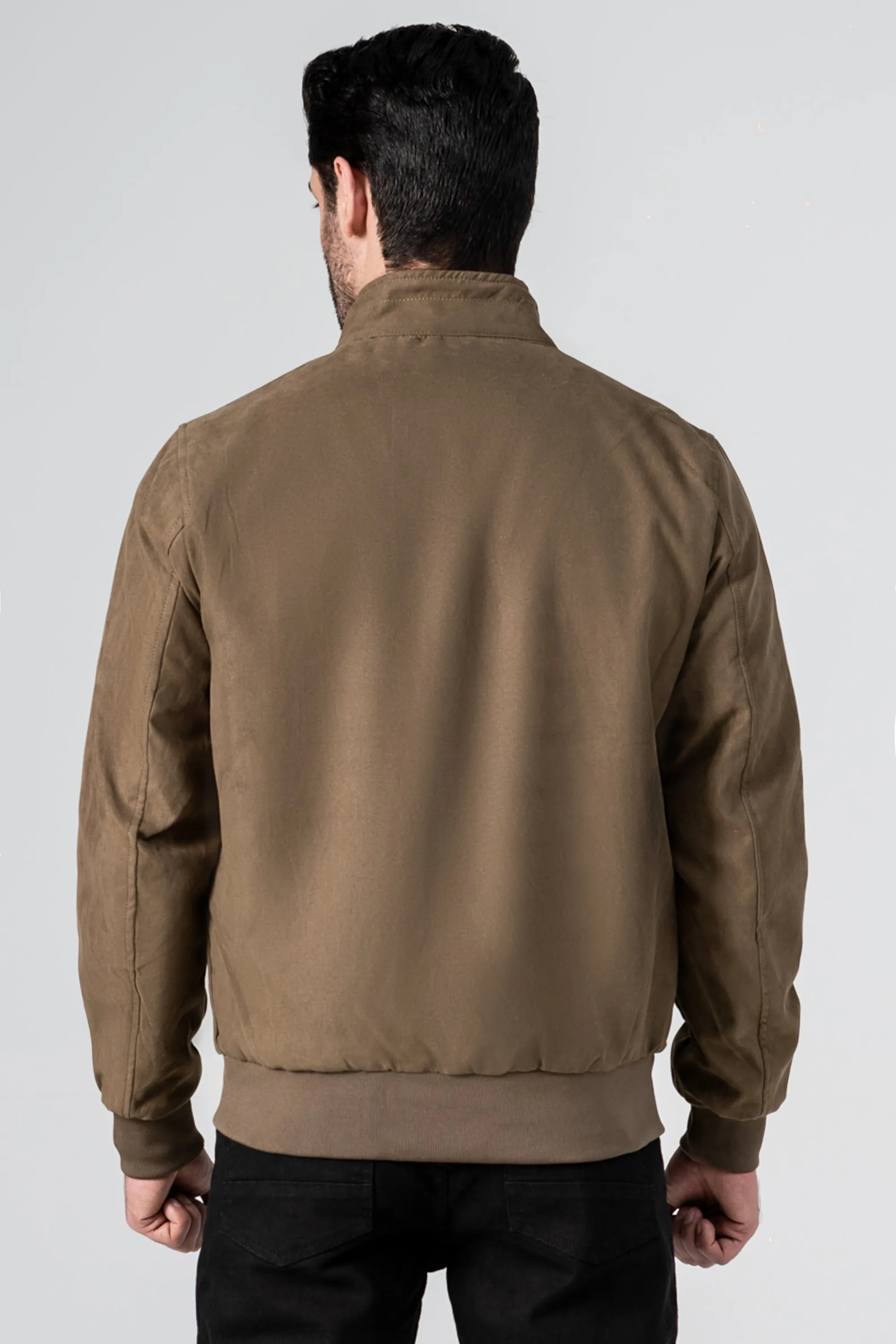 SUEDE ZIP FRONT JACKET OLIVE