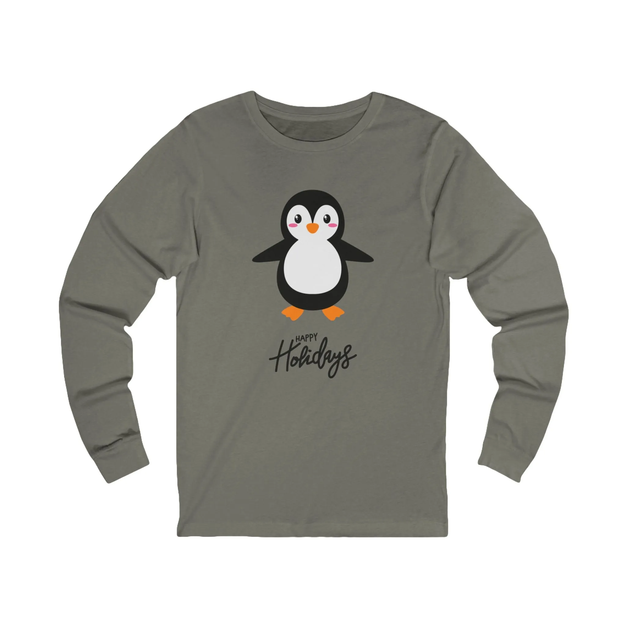 Unisex Holiday Penguin Long Sleeve Tee | Cozy Matching Pajama Top for Mom & Dad | Festive Family Pajamas in Multiple Colors