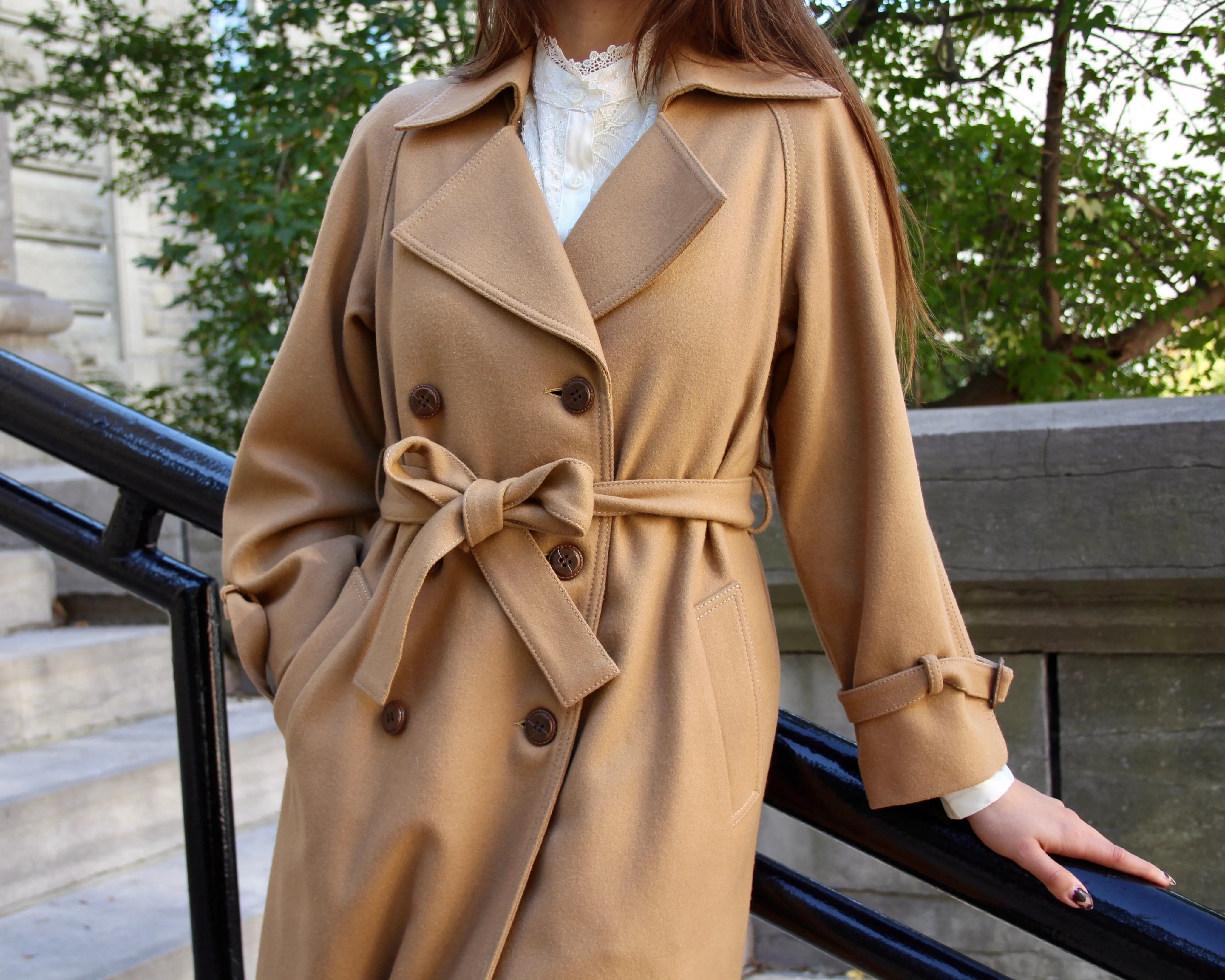 Vintage 70s Belted Camel Wool Trench Coat S/M