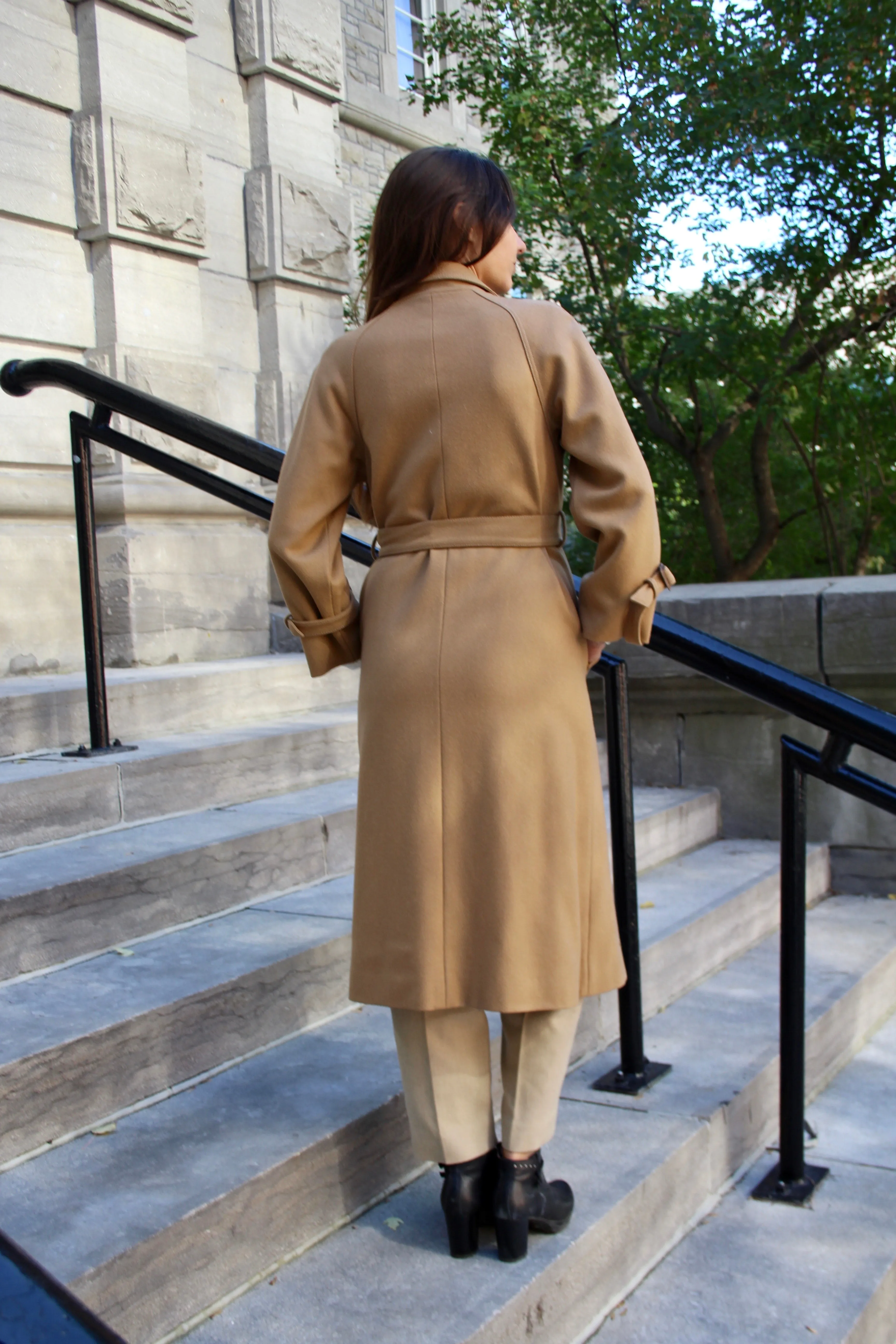 Vintage 70s Belted Camel Wool Trench Coat S/M