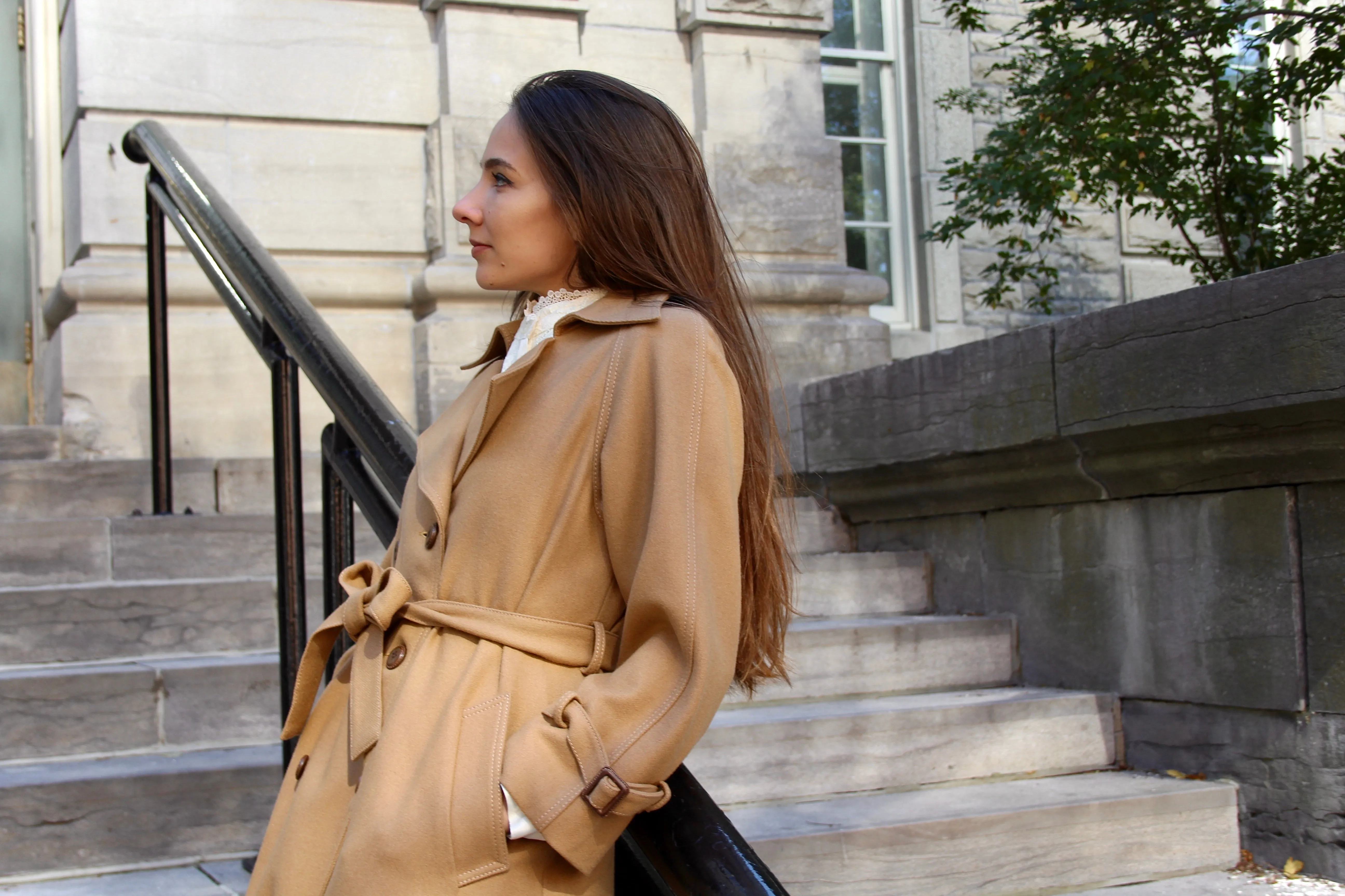 Vintage 70s Belted Camel Wool Trench Coat S/M