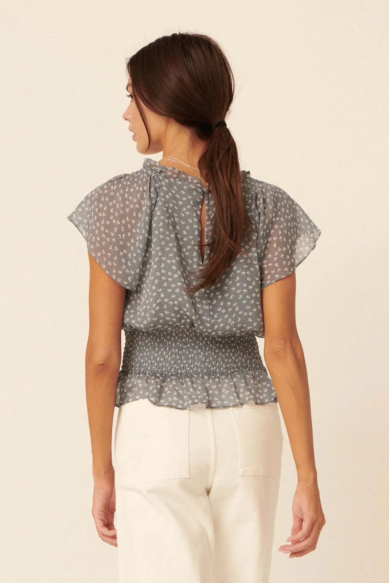 Whispered Love Floral Chiffon Peplum Top