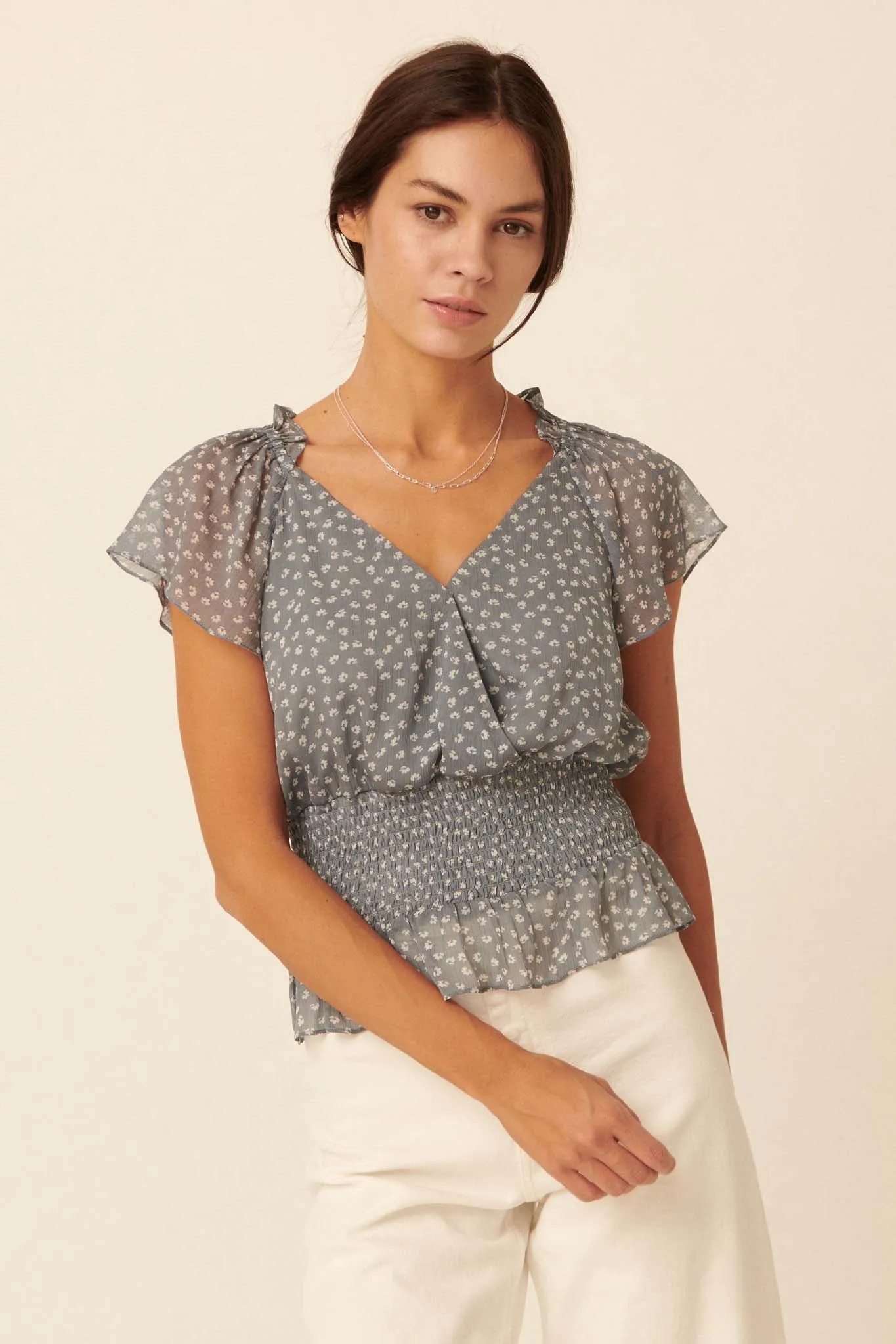 Whispered Love Floral Chiffon Peplum Top