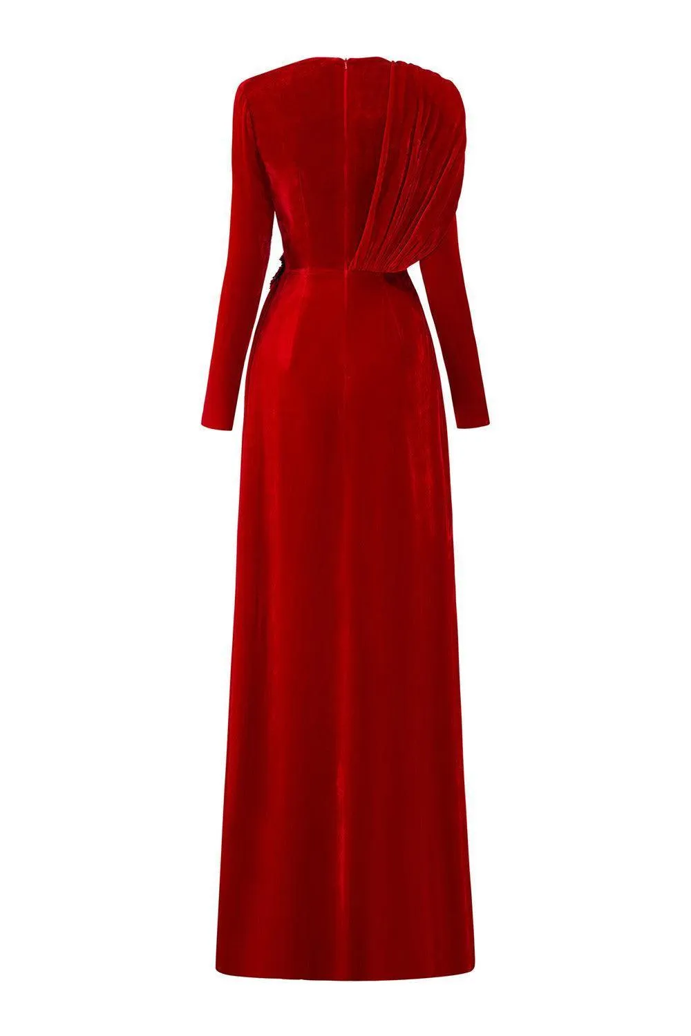 Whitley Sheath Asymmetric Shoulder Velvet Floor Length Dress