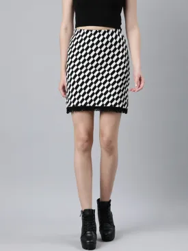 Women Geometric Pencil Black Mini Skirt