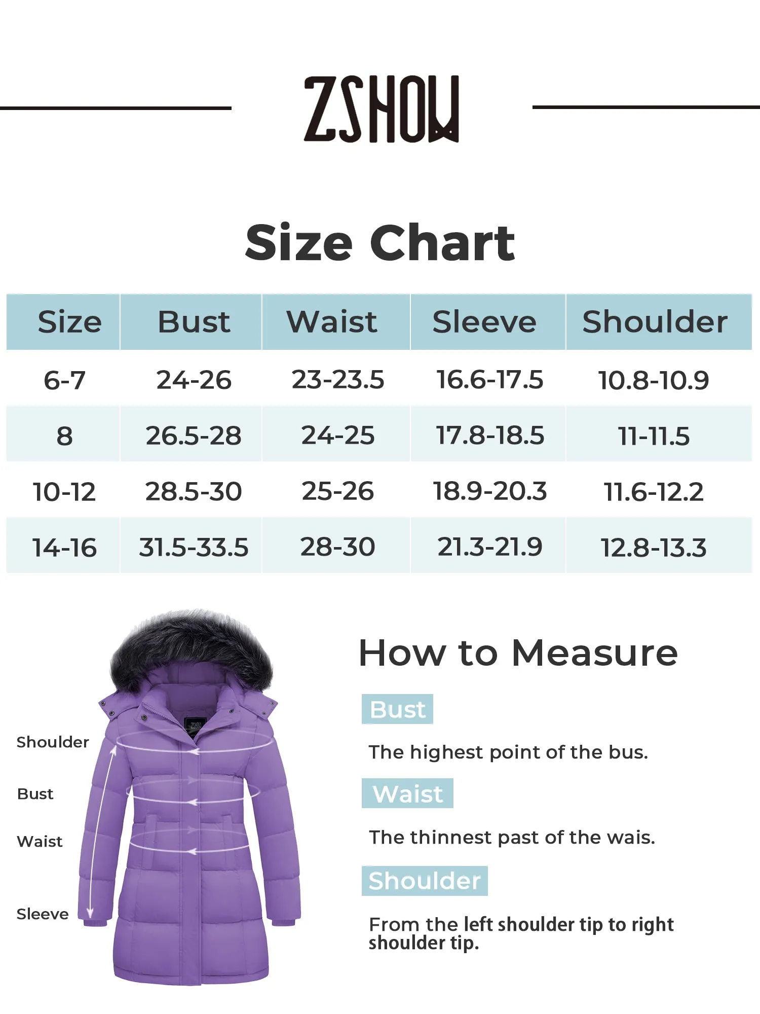 ZSHOW Girls' Winter Coat Warm Winter Parka Jacket Removable Hooded Insulated Puffer Jacket